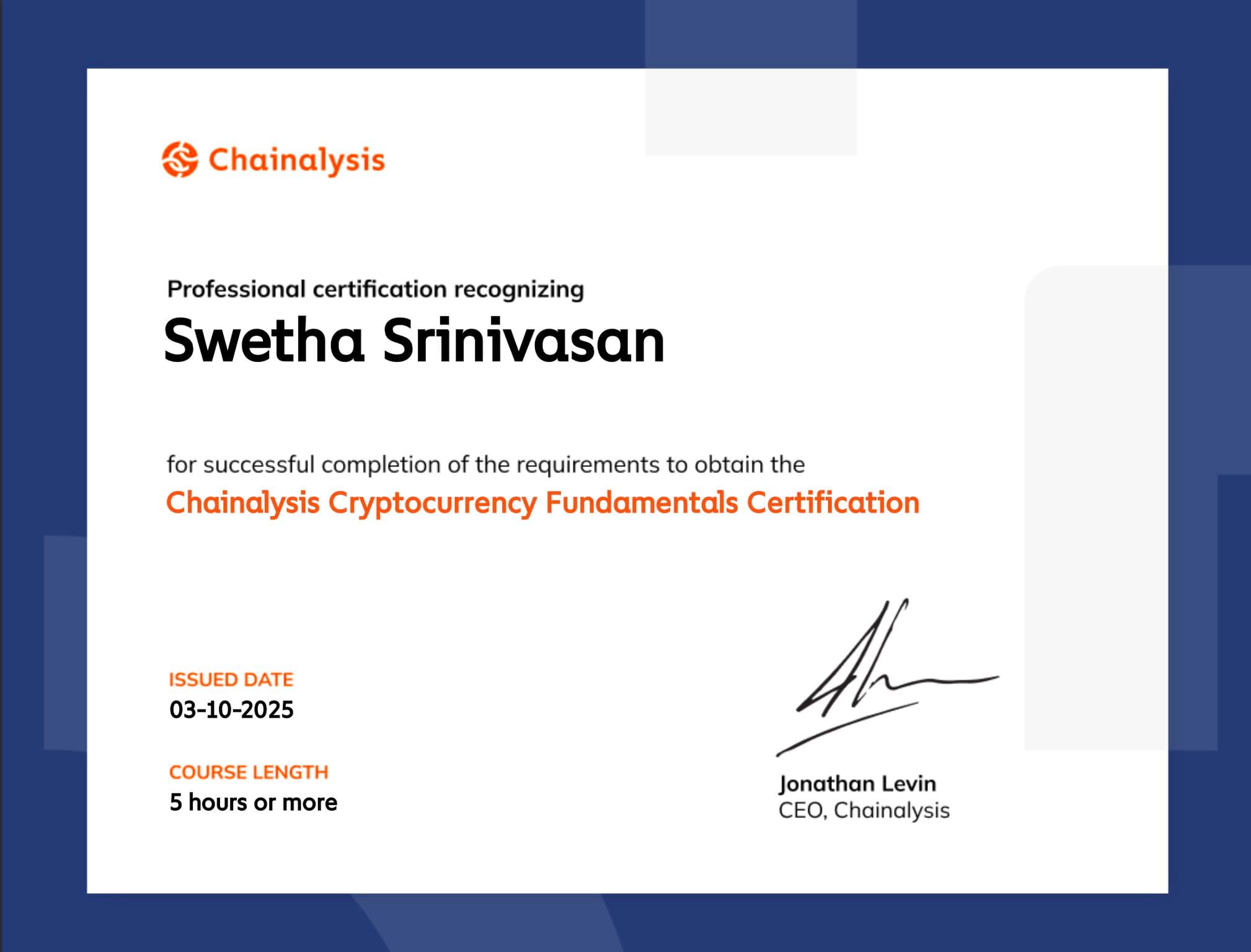 Chainalysis Cryptocurrency Fundamentals Certification