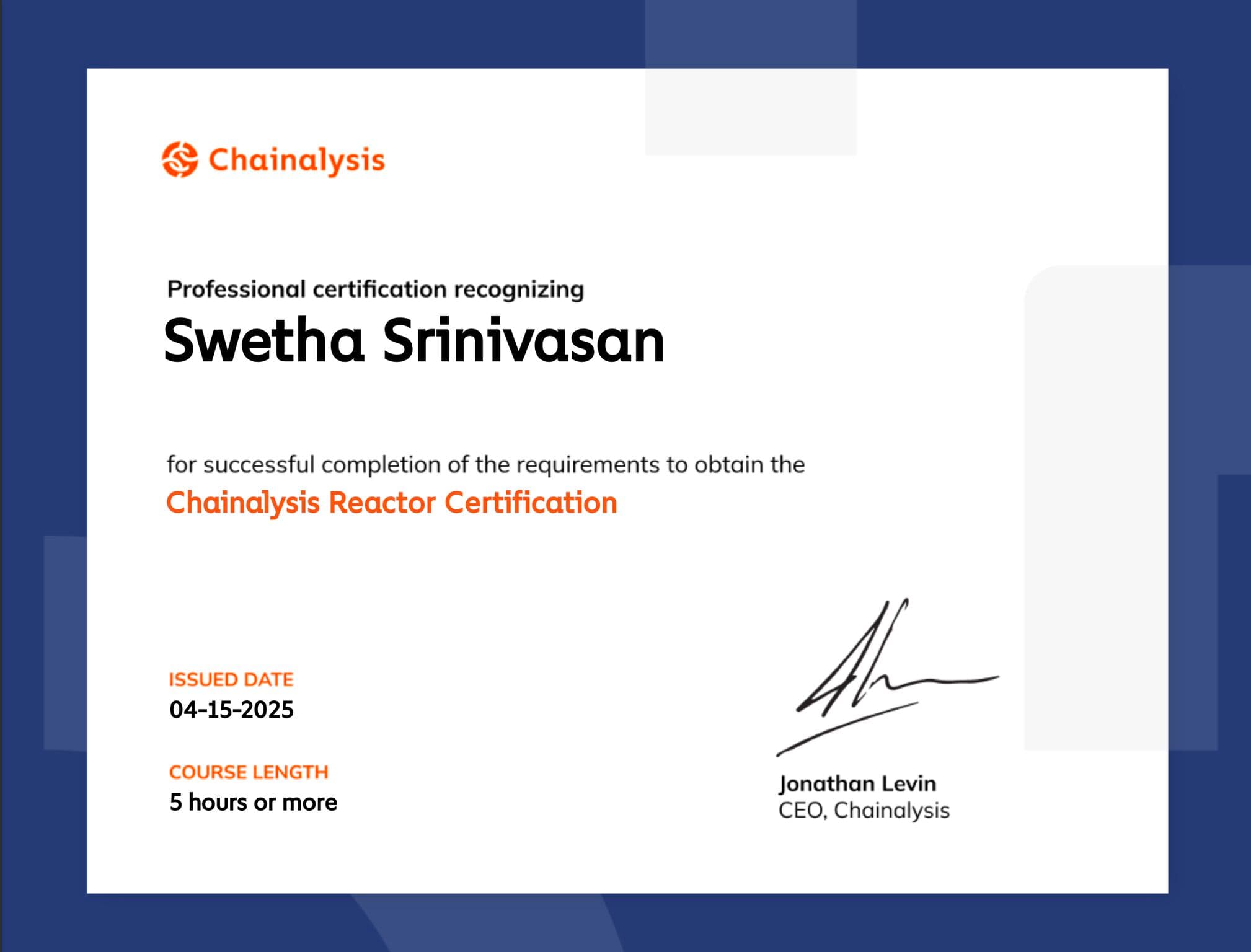Chainalysis Reactor Certification